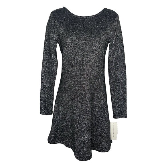 French Connection Long Sleeve Mini Sweater Dress Size 6 Black Silver Metallic - Picture 1 of 8